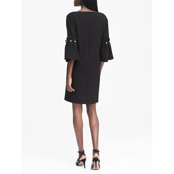 Banana Republic Navy Blue Bell Sleeve Shift Mini Dress with Pearl Accents - Picture 2 of 14